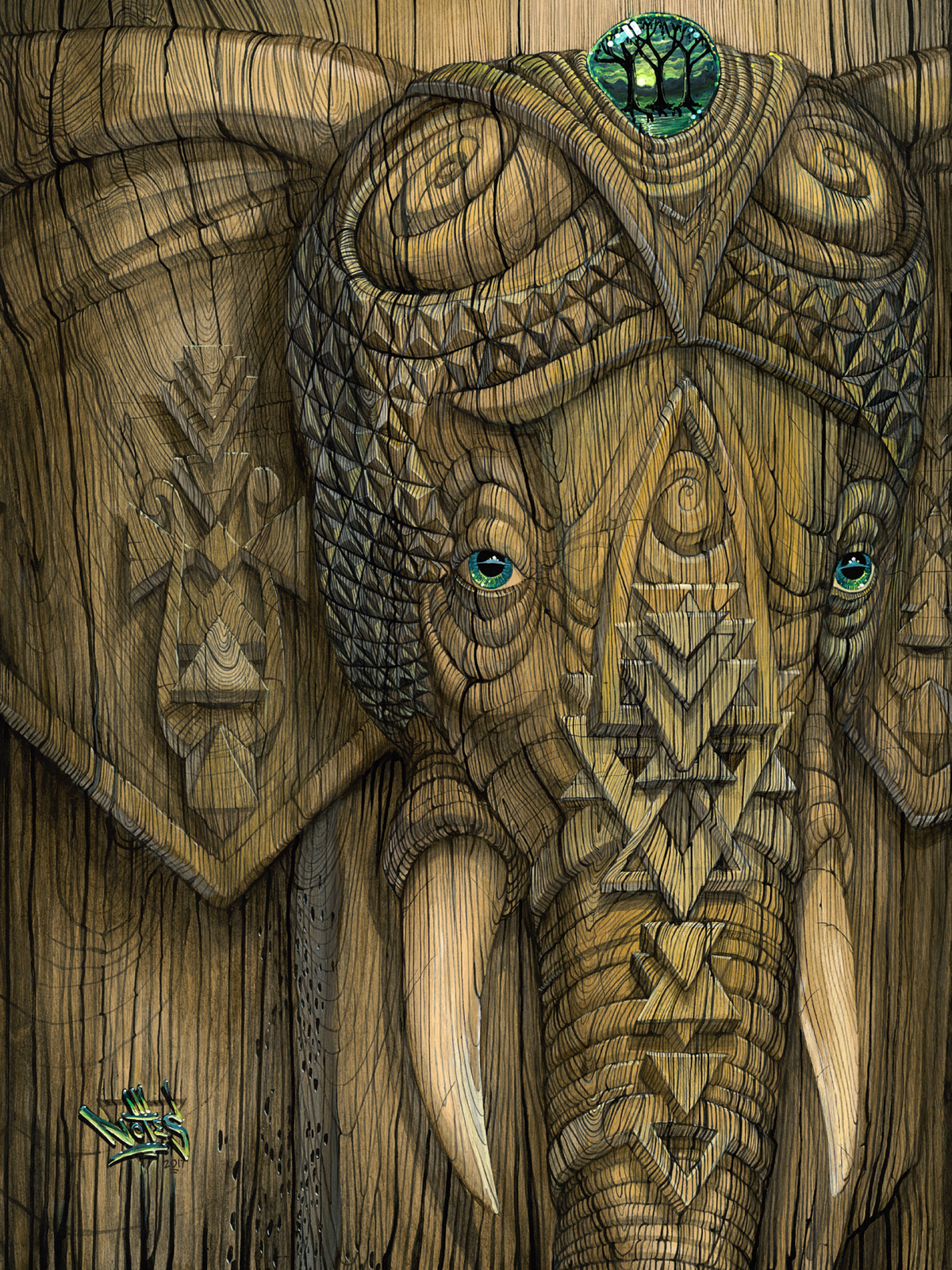 Wood Elephant Print