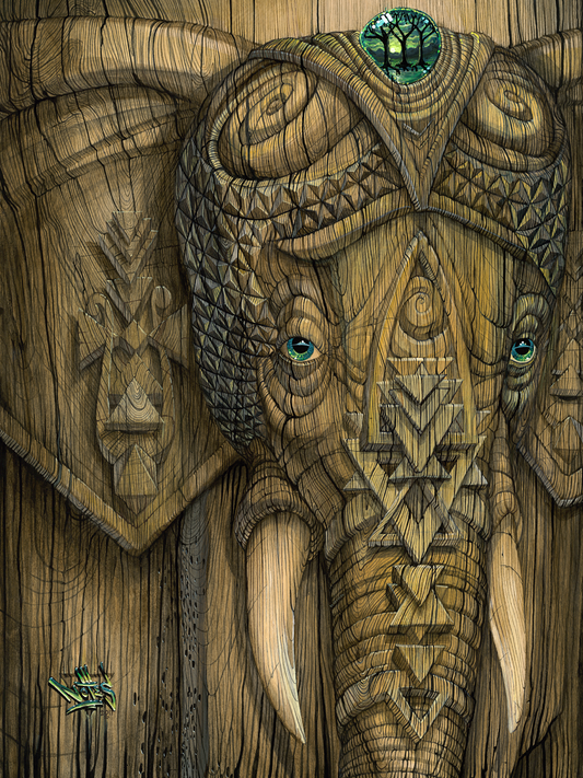 Wood Elephant Print