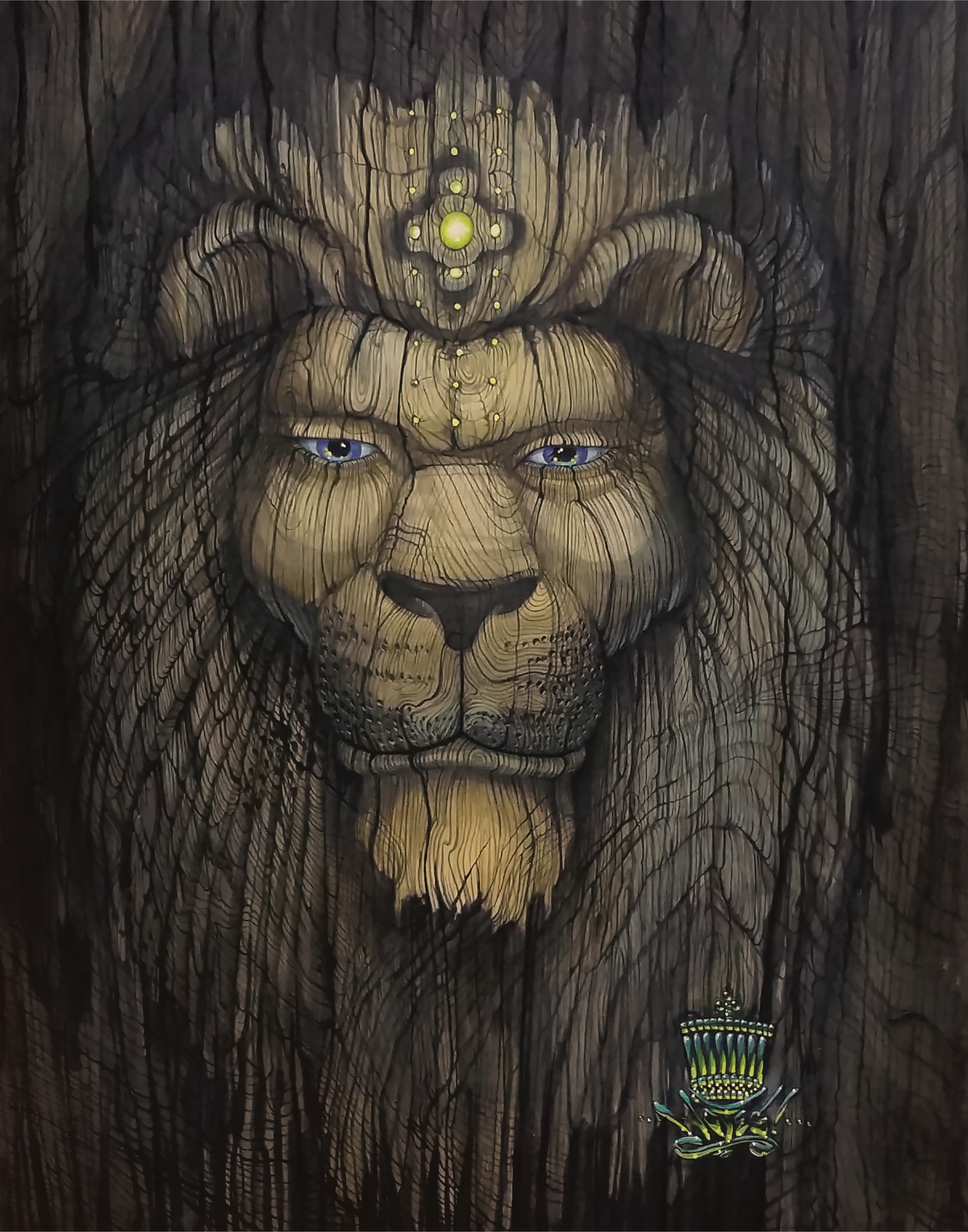 Wood Lion Print
