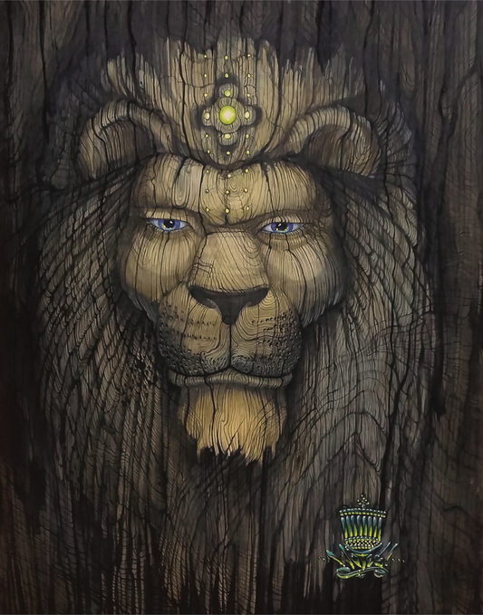 Wood Lion Print